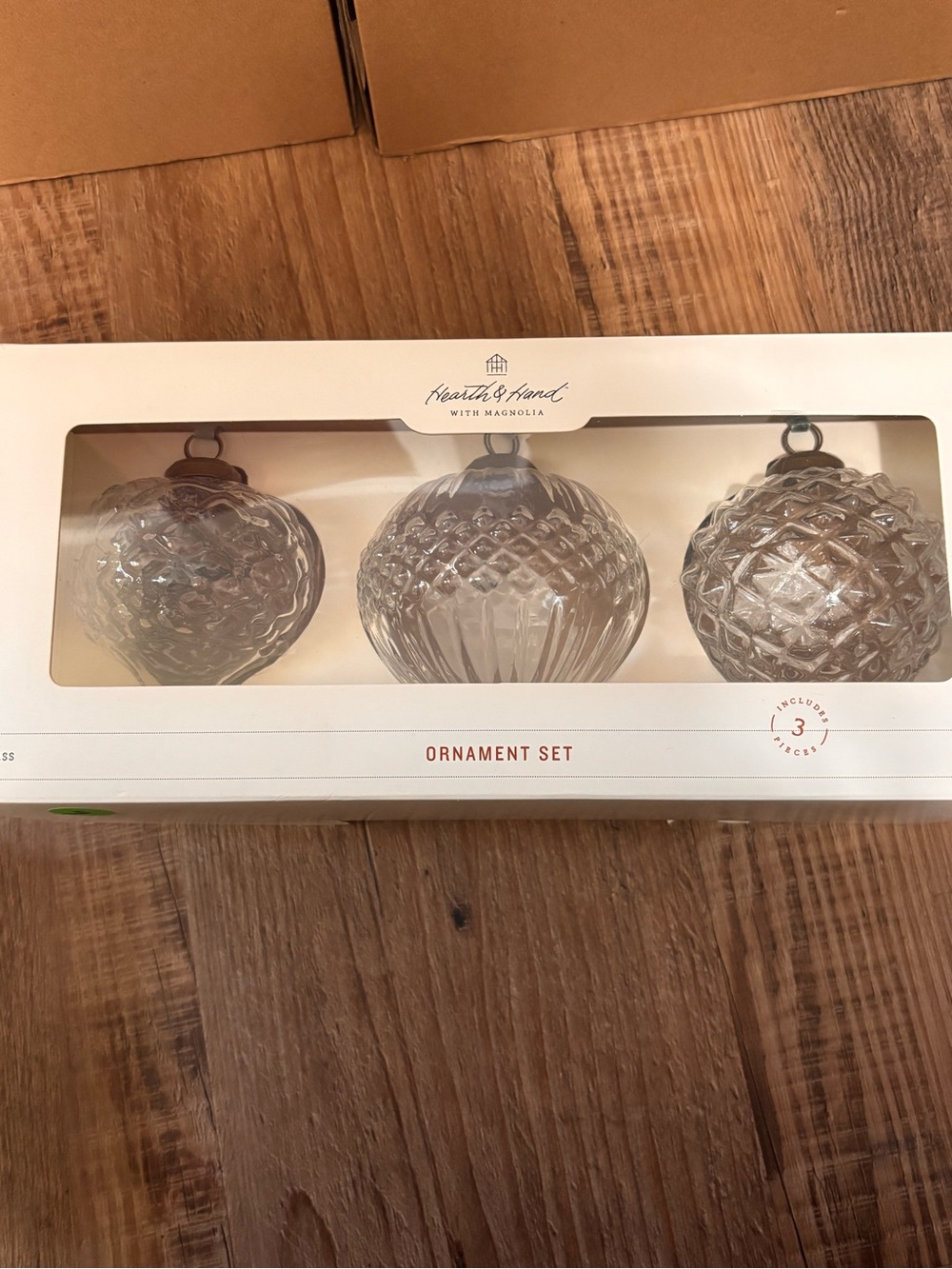 Hearth & Hand Clear Glass Textured Ornament Set - 3 Pack